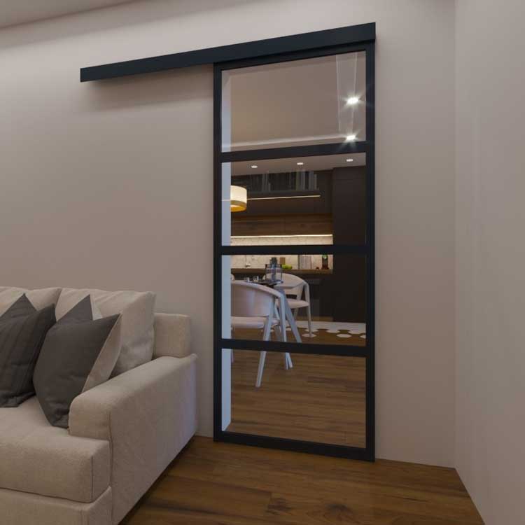 Schuifdeur aluminium zwart 4-ruits 83x204cm
