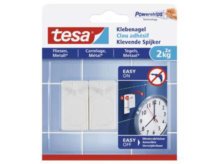 Tesa klevende spijker voor tegels en metaal 2kg wit 2 stuks