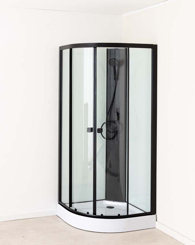 Cabine de douche Payton quart de rond noir/blanc avec porte coulissante 85x85x197.5cm Cabine de douche Payton quart de rond noir/blanc avec porte coulissante 85x85x197.5cm