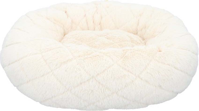 Huisdierenkussen pluche rond geruit beige 46cm